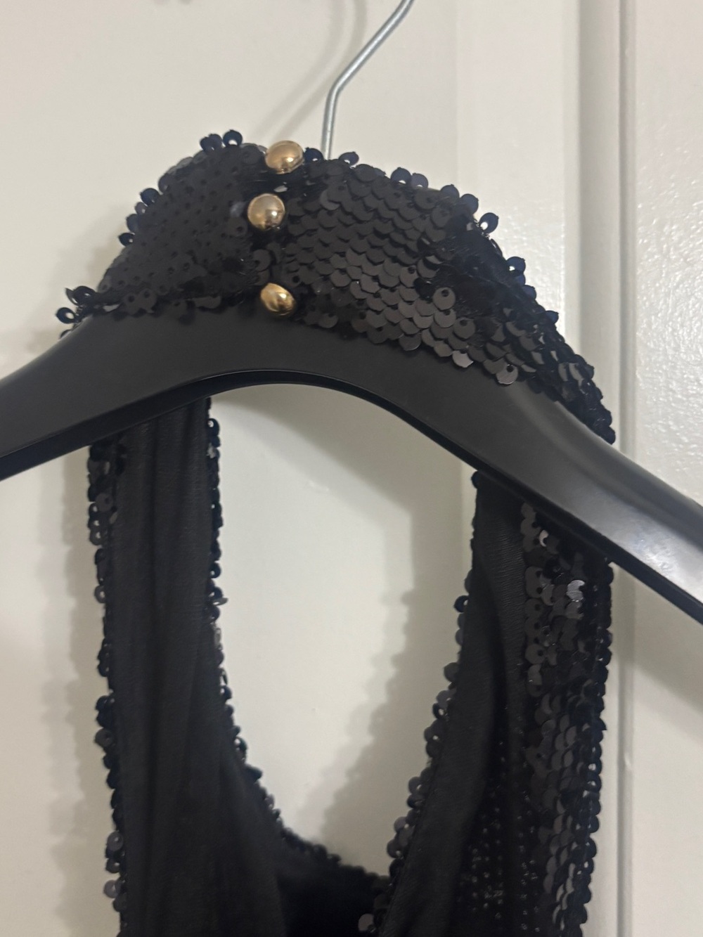 G BY GUESS Empire Fox Capsule Collection Black Sequin Asymmetrical Halter Dress - Picture 3 of 8